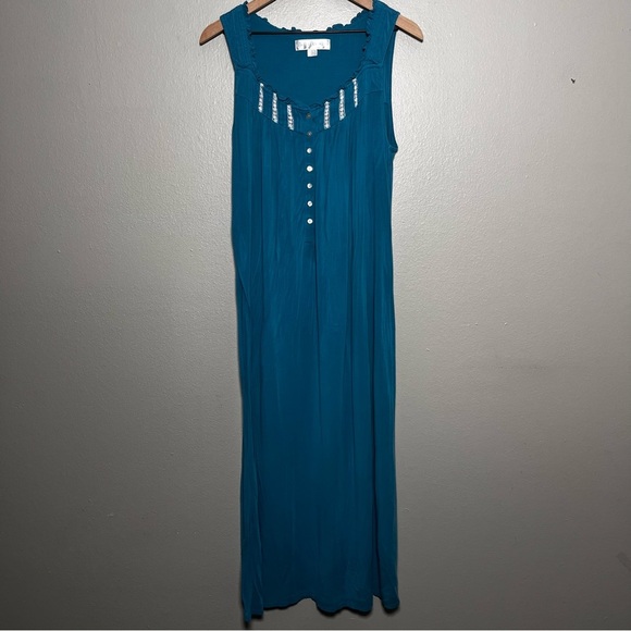 Eileen West Women‎ Nightgown Dress Small Maxi Henley Popover Sleeveless Prairie - Picture 1 of 9